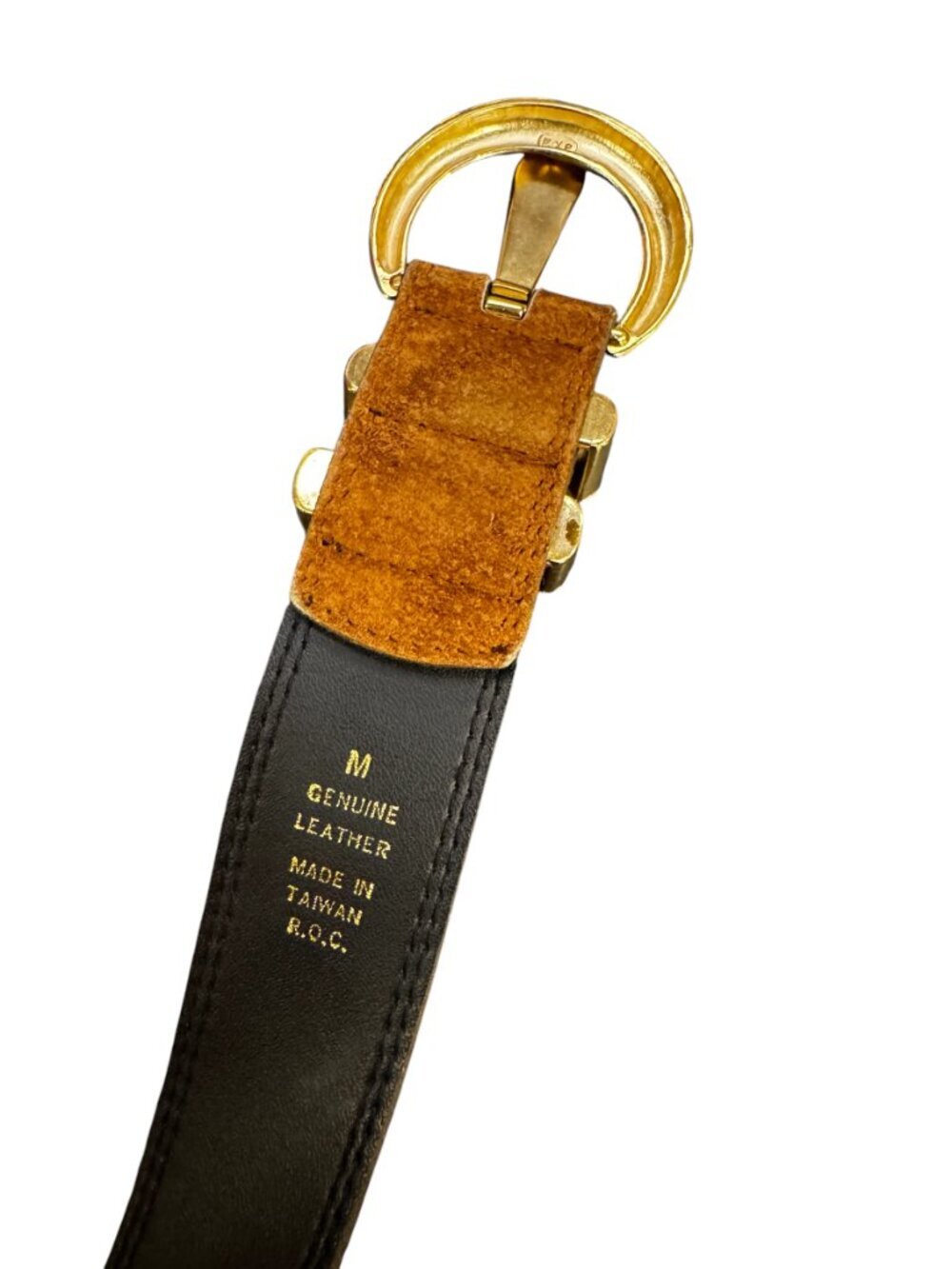 EXPRESS Compagnie Internationale Brown Suede Leather Belt Gold Buckle M Vintage - Picture 4 of 8